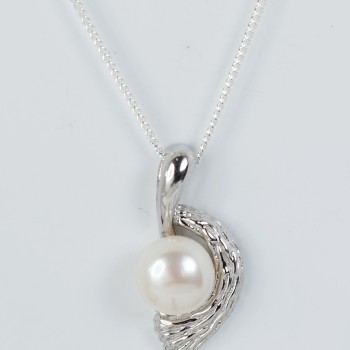 Sterling Silver Freshwater Pearl Angel Wing Pendant and Chain